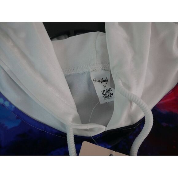 Pixie Lady White & Blue Paint Splatter Kangaroo-Pocket Hoodie M - Picture 8 of 8